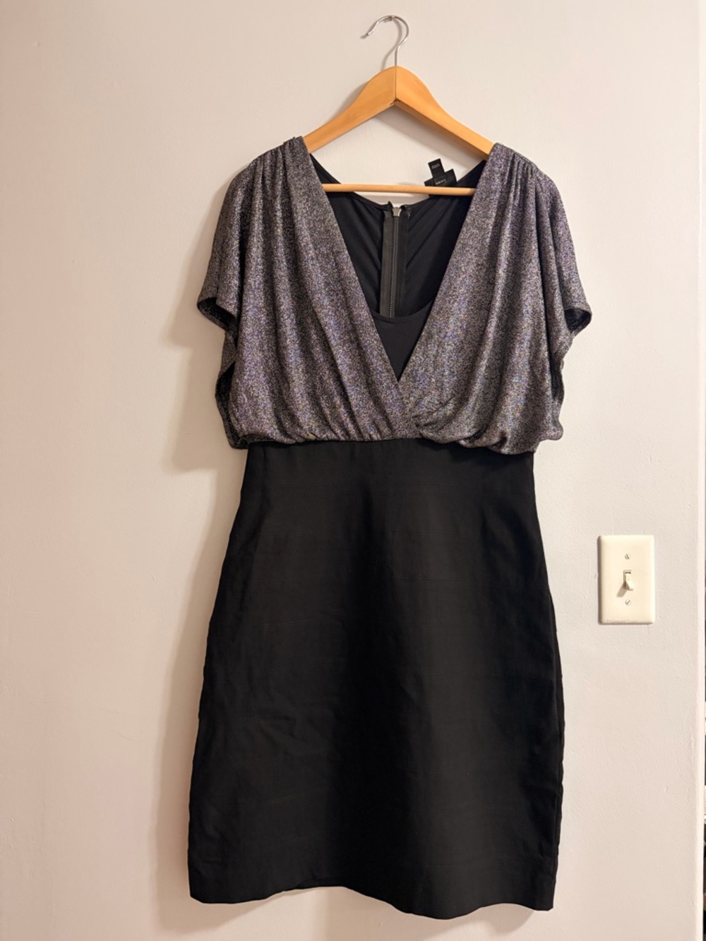 Nicole Two-Tone Metallic Heather Gray and Black Midi Dress